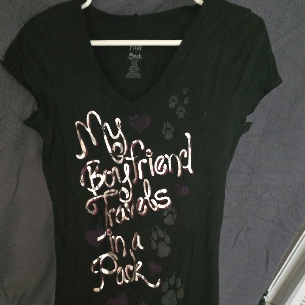 Black Graphic Tee with Sequin Text
